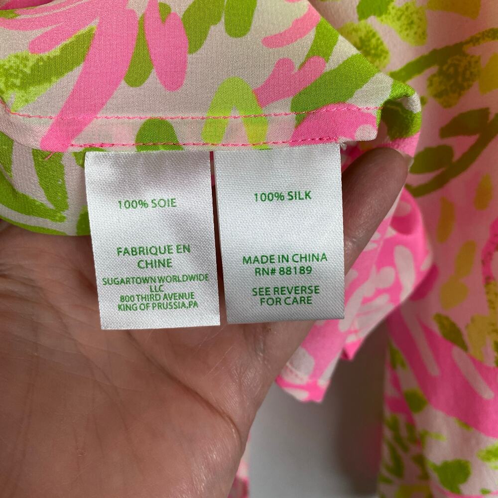 Lilly Pulitzer Pink&Green Silk Elsa Top Home Slice Pink Pineapple Sz.S - Picture 13 of 15